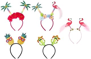 ABOOFAN 5pcs Tropical Headbands Flamingo Head Boppers Palm Tree Headwear Pineapples Hairbands Luau Themed Headpieces Hawaii Party Hair Bands Summer Hair Accessories