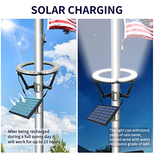 Rayslit 8009 Flagpole Solar Light 4640 Lumen 12000Mah Rechargeable Battery Flag Pole Light Solar Powered 32 Brightest Led Outdoor Waterproof Fits Diameter 2-6 In Flagpoles Work Up To 16 Hours Flag Lights thumb #3