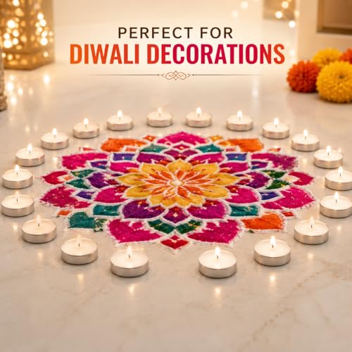 Image of Bindian Candle Tealight Candles, 100% Paraffin Wax Candles for Decoration, Smokeless Tea Light Candle 50 pcs for Home Decor, Diwali Decoration, Wax Candles 1-1.5 Hour Burn Time (Pack of 50 White)