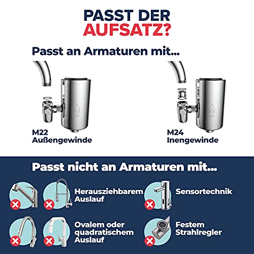 Foto von VILTARO® Wasserfilter für Wasserhahn | Edelstahl | Leitungswasser filtern | Filter für Armatur | Trinkwasserfilter mit Kartusche aus nachhaltigem CoconutBlock