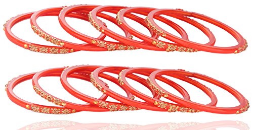 Image of NMII Glass and Studded with Zircon Gemstone or Beads Glossy Finished Bangle set for Women and Girls