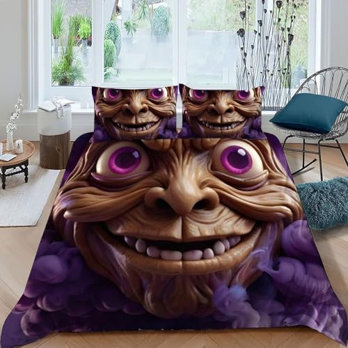 Parure Grimace Violette : housse de couette zippée anti-glissement pour lit double
