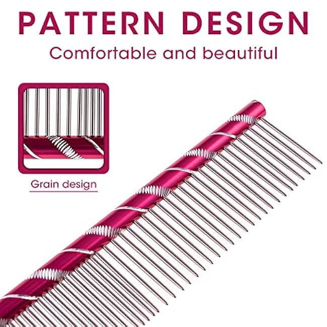 MEKBOK Dog Comb Grooms Cats As Well - for Medium to Thick Coats - 8 Inch Length - Rounded Spine - Grooming Tool for Mats and Shedding (Red)-p4GZ4y55