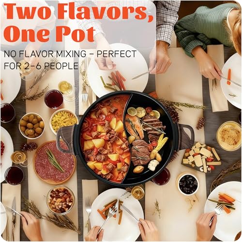 TWIN™ Electric Hot Pot with Divider | PFAS-Free Ceramic Nonstick Pot | EvenHeat Cast Aluminum Body | 1500W Fast Heating | Dual-Flavor Shabu Shabu Pots for Family Use | 1-Yr Warranty - Image 4