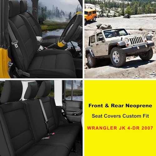 Image of GIANT PANDA Neoprene Seat Covers for Jeep Wrangler JK 4-Door (2007), Neoprene UV&Waterproof, Foam Padded Wrangler Seat Covers 4-Door Full Set(Black)