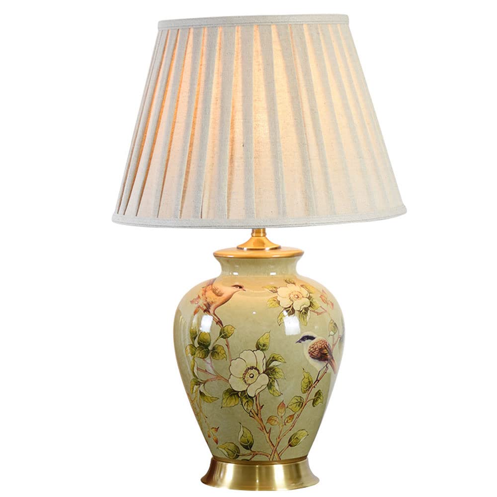 SGKOMN American Farmhouse Ceramic Table Lamp Chinese Hand-Painted Table Lamp Chinese Traditional Bedside Desk Nightstand Lamp Living Room Bedroom