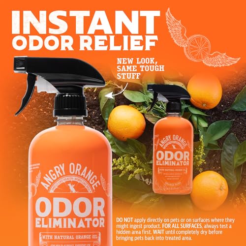 Image of ANGRY ORANGE Pet Odor Eliminator for Dog and Cat Urine, Carpet Stains, and Strong Smells - NEW Orange Rush Scent - Citrus Cleaner with Natural Orange Oil - 24 oz