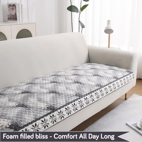 Image of HOKIPO 'LiefNest' Holland Velvet Sofa Cover Mat with Foam Filling for 1 /2 /3 Seater & L-Shape Sofa. Make Your Own Sofa Cover Set, Mat Size: 180(L) cm, Snowflakes Gradient Grey (NEW-IN-825-D9)