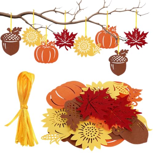Filz Herbstblätter Dekoration, 24pcs Herbst Filz Girlande mit Ahornblättern,Hängende Ornamente mit Seil,