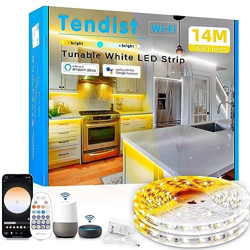 Lista de Tiras LED los más recomendados. 50 TENDIST - Tira de luces LED blancas de 14M, 3000 K-6500 K, tira de luz blanca fría y cálida compatible con Alexa, iluminación LED inteligente regulable de 24 V con control...