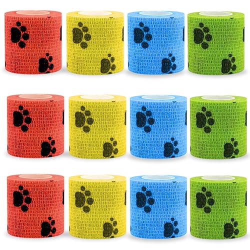 Image of Foodie Puppies 2-Inch Self-Adhesive Kinesiology Pet Bandages - (12 Rolls, Small, 1.8M Each) | Waterproof, Elastic, Breathable Wrap for Dogs, Cats, and Humans | Wound Care, First Aid, Injury Recovery