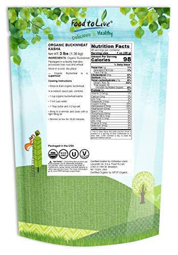 Organic Buckwheat Kasha (Grechka, Toasted Whole Groats, Non-Gmo, Kosher, Sirtfood, Bulk) By Food To Live — 3 Pounds #TOP1