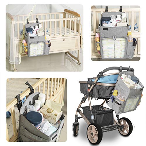 Hanging Diaper Caddy Organizer,Storage for Baby Nursery,Hang on Crib,Hanging Nursery Organizer, Crib Storage Organizer, Bag Holder (Gray)