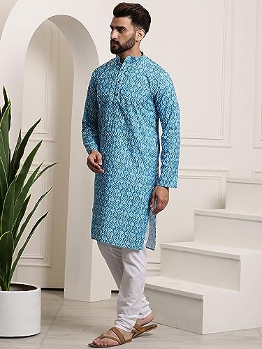 Image of SOJANYA (Since 1958 Men's Cotton Print Kurta & Churidar Pyjama Set
