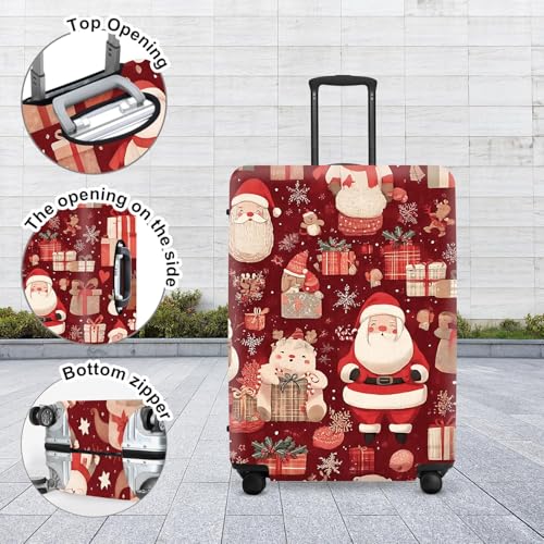 Image of Allover Luggage Cover - Red Background with Santa, Gifts and Snowmen Pattern, Dense Holiday Design for 32 34 Inch Travel Bag