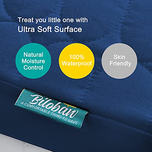 Mini Crib Mattress Protector Sheets Waterproof 2 Pack, Quilted Pack and Play Mattress Pad Cover Fits for Baby Mini Crib/Playen/Pack and Play Mattress, Grey & Navy, 38"x24"