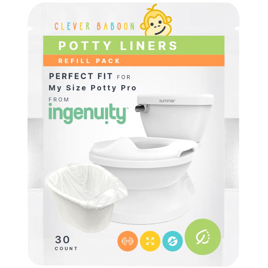 Potty Liners Compatible with Summer Infant My Potty Pro - 30 Count - Strong, Leak-Proof, Baby-Safe, Perfect Fit - Clever Baboon