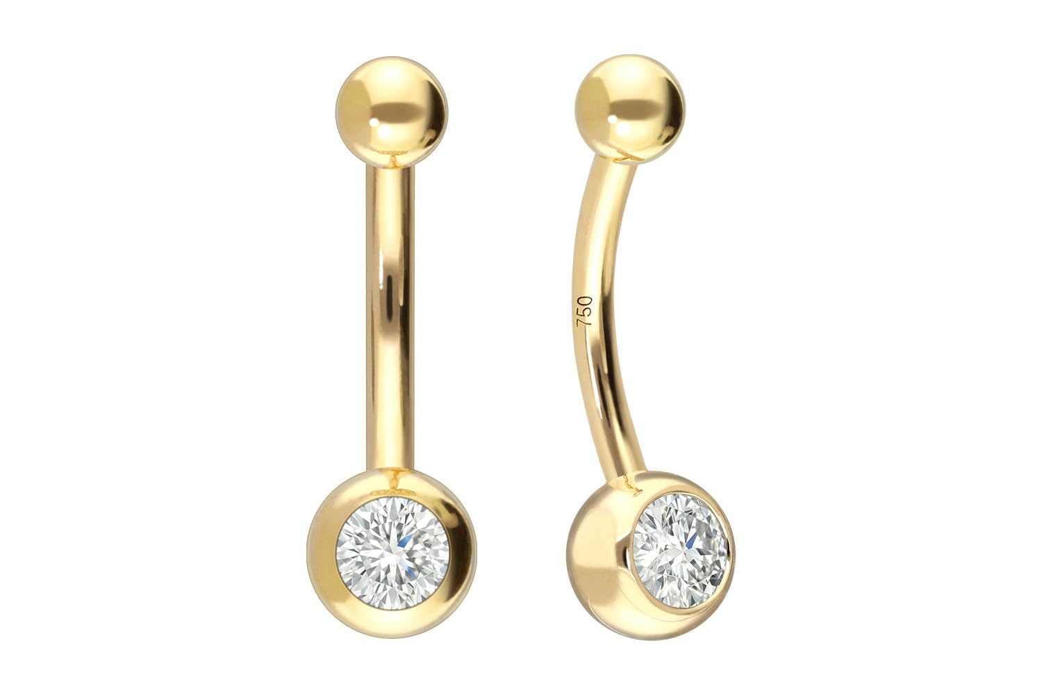 PIERCINGLINE 18 Karat Gelbgold Mini Bananabell DIAMANT 0,25 kt. Piercing Bauchnabelpiercing 10 mm