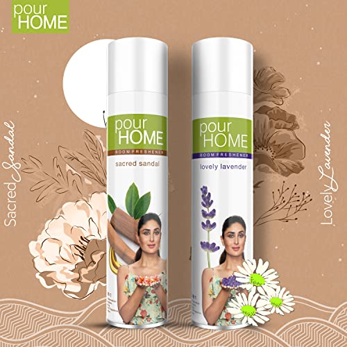 Image of POUR HOME Sacred Sandal & Lovely Lavender Room Air Freshener Spray - 220ML Each (Pack of 2)| Long-Lasting Fragrance - Reduces Odours - Suitable for Home & Office