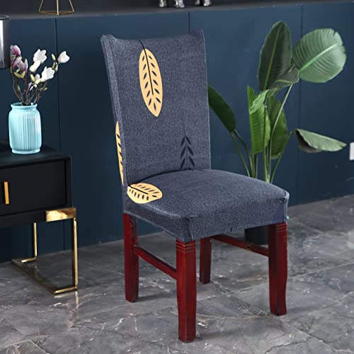 Image of House of Quirk Elastic Chair Cover Stretch Removable Washable Short Dining Chair Cover Protector Seat Slipcover (Pack of 1, Mustard Leaf)