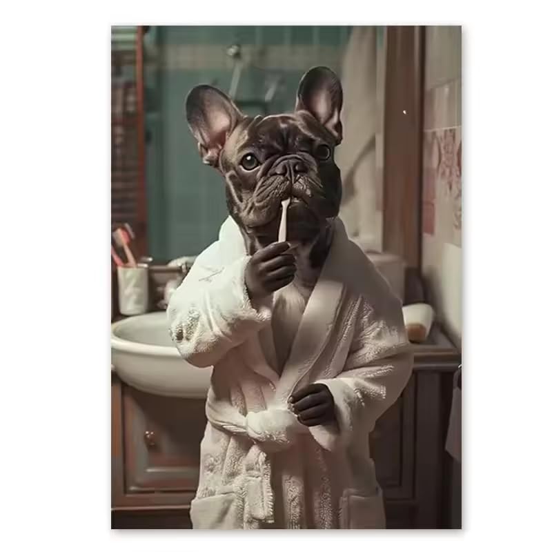 Tableau bouledogue français poster salle de bain géant 90x120