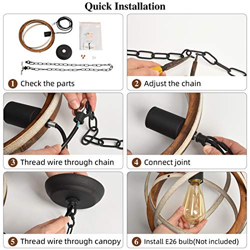 Dohomer Rustic Globe Pendant Light, Oak Wood Farmhouse Chandelier, Rustic Orb Chandelier, 1 Light Adjustable Hanging Light Fixture For Kitchen Island Living Dining Room Hallway Cafe Entryways #TOP6