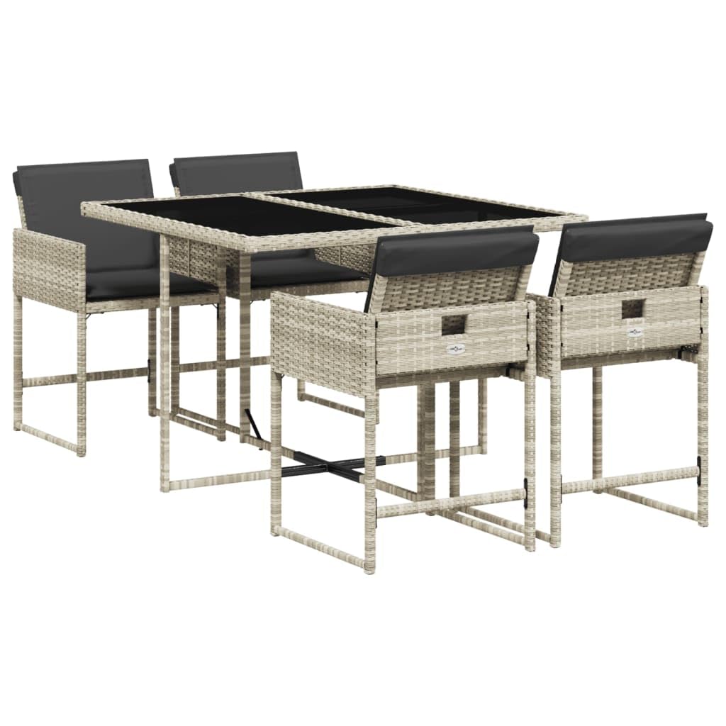 IKAYAA Set Tavolo Sedie da Giardino 5 Pezzi Set di Mobili Giardino 5 Pezzi Set da Pranzo da Giardino Arredo Giardino Poli Rattan Arredamento-Grigio Chiaro-5 pz/Vetro