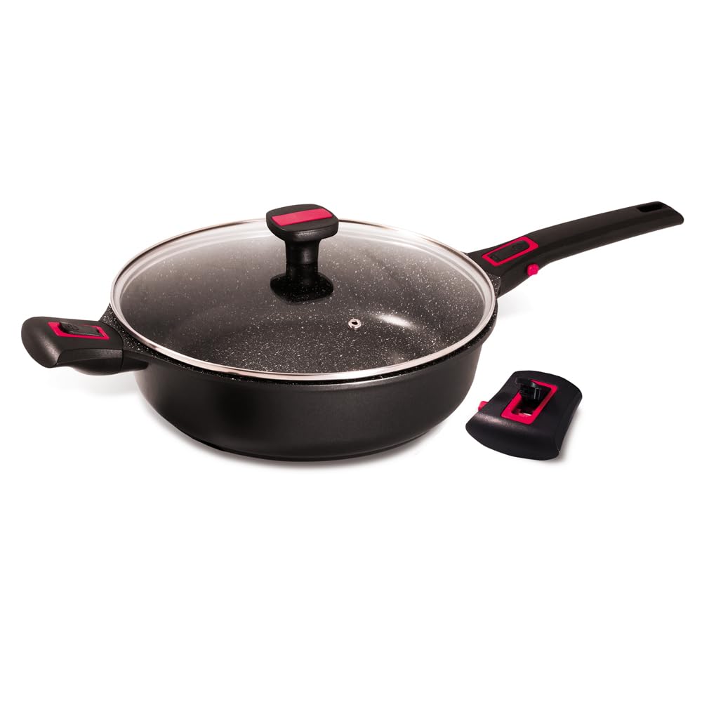Baumalu, Granit Pro Sauteuse ze szklaną pokrywą 28 cm - nieprzywierająca powłoka ceramiczna, odporna na odkształcenia, kompatybilna z kuchenkami gazowymi, indukcyjnymi i elektrycznymi, czarna