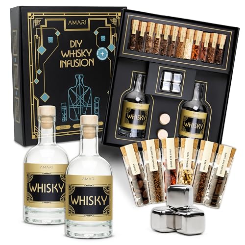 AMARI DIY Whisky Set - zum Selber Machen Geschenkset inkl. Zubehör - Perfekt für zu Hause oder als Geschenk Whiskey Tasting Geschenkbox - Geschenke do it Yourself Baukasten für Whiskyliebhaber