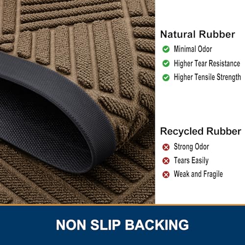 Smiry Front Door Mat Outside Entrance, Heavy Duty Outdoor Indoor Natural Rubber Doormat, Non Slip, Trap Dirt and Moisture, Easy Clean, Low Profile Patio Porch Entryway Mat, 59x35, Brown