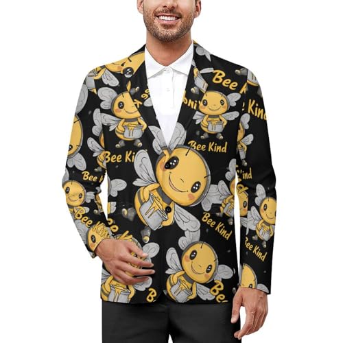 Bee Be Kind Men's Slim Suit Long-Sleeve Prom Tuxedo Classic Two Button Business Jacket