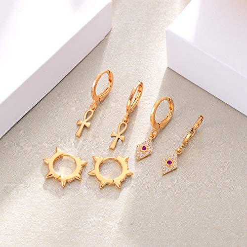 Aganippe 15 Pairs Gold Plated Small Dangle Hoop With Charm And Cz Mini Stud Earrings For Women Girls Star Moon Heart-Shaped Bar Earrings Set #TOP1