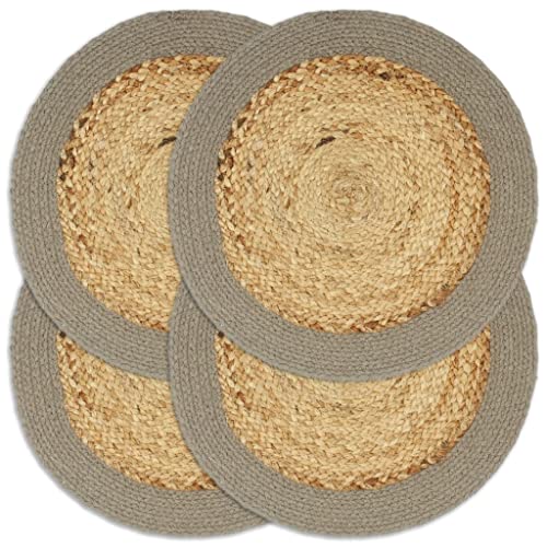 Générique Napperons 4 pcs Naturel et Gris 38 cm Jute et Coton Sets de Table,133860