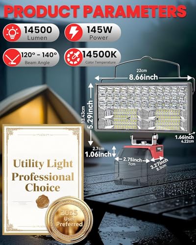 Ecarke LED Work Light Compatible with Milwaukee 18V Battery, 14500LM 145W Cordless Job Site Light, 140° Pivoting Head, USB & Type-C Charging, Low Voltage Protection, Portable Flood Light (Tool Only) — view 2