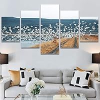 SIGNWIN 5 Panel Canvas Wall Art Birds Closeup Multicolor Photography Realism Relax/Calm Romantics for Home Decorations Ready to Hang - 60
