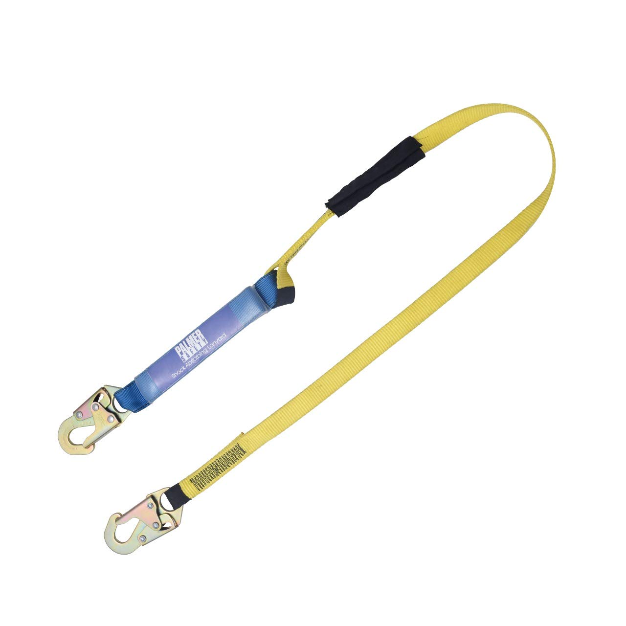 Palmer Safety6' Single Leg Lanyard with Shock Absorber, Yellow Webbing with Steel Snap Hook - Meets or exceeds ANSI Z359.13-2013