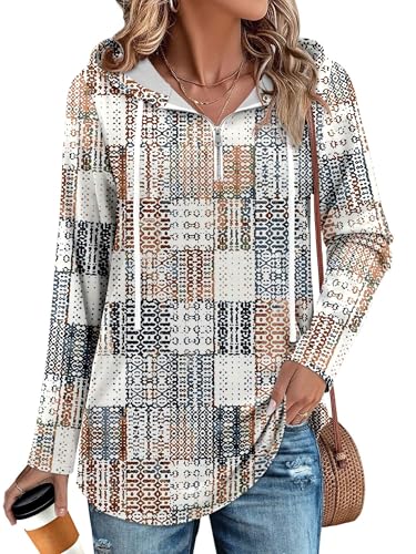 BETTE BOUTIK Womens Quarter Zip Tunic Hoodies Pullover Long Hooded Sweatshirts S-3XL
