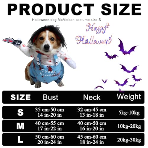 Valicaer Halloween Hundekostüm Chucky,Hund Schreckliches Kostüm Lustiges Haustier Kostüm für kleine bis große Hunde und Katze, Party- und Cosplay Anzug Dog Killers (L)