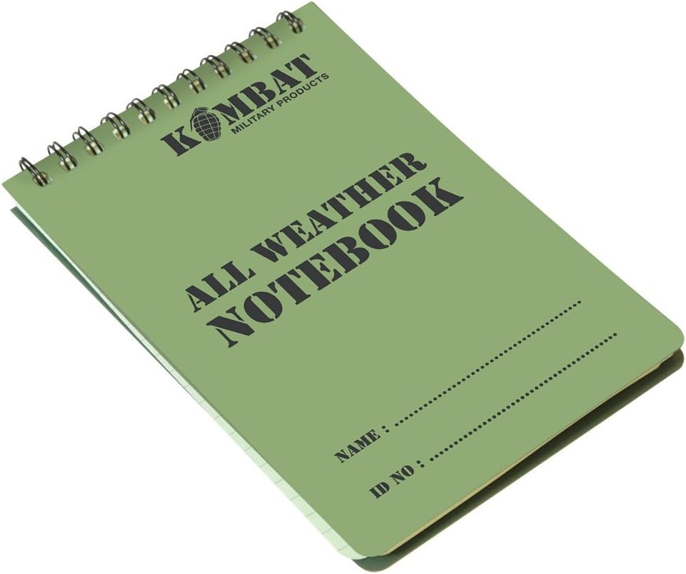 Kombat UK A6 Waterproof Notepad, Olive Green