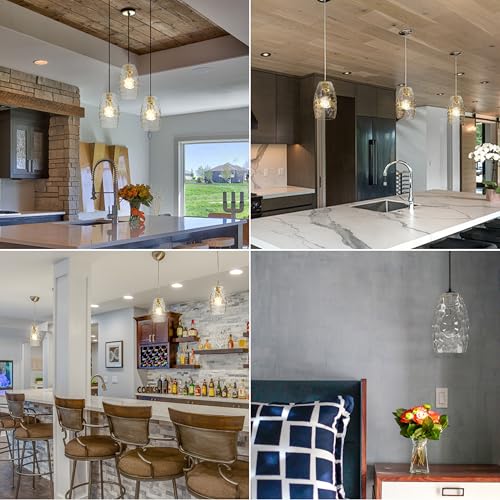 Image of GO&SO Glass Pendant Light Shades 3Pcs,7.8 inch H x 4 inch D,Clear Ripple,Oval | 1.57 inch Fitter E26 Base,Hand-Blown Art Fixtures,Chandelier Shades for Kitchen Island,Hanging Light Shades