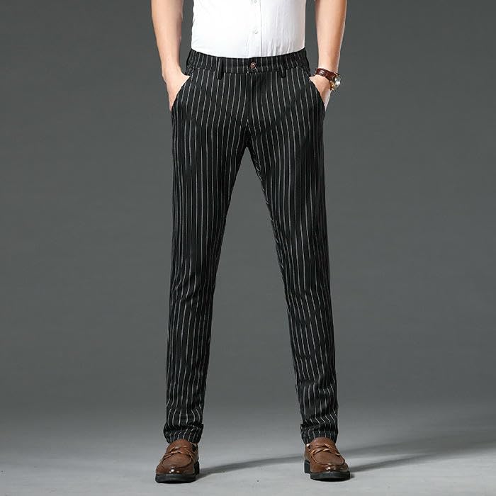 Men's Four Seasons Spring Autumn Straight Loose High Waist Business Versatile Slight Elastic Striped Casual Pants2