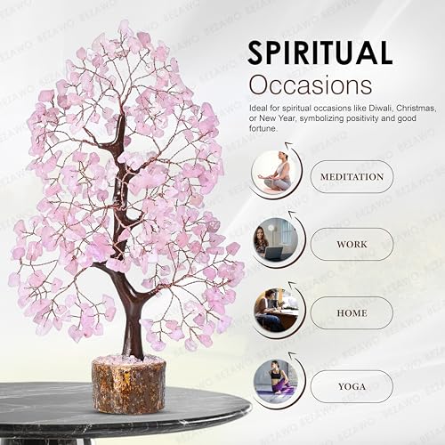Image of Crocon Rose Quartz Crystals Tree, Birthday Gifts for Women & Men, Pink | Decor for Shelf, Healing Crystals Spiritual Gift, House Warming Gift New Home, Birthday Gifts - Mom, Sister & Girlfriend