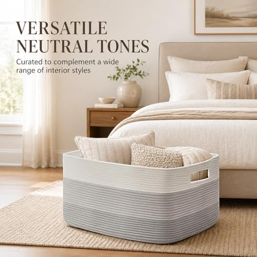 Image of OIAHOMY Large Blanket Basket, 22 inchx17 inchx12 inch Laundry Baskets, Nursery Blanket Storage Living Room, Toy Storage With Handle, Rectangle Woven Baskets-Gradient Grey