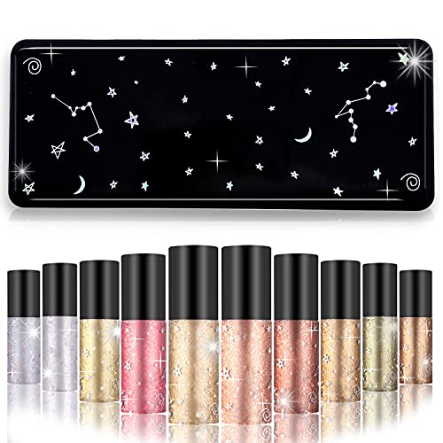 KXAMELIE 10 Colors Glitter Liquid Eyeliner, Metallic Shimmer Pearl Glitter Liquid Eyeshadow,Long-Lasting Waterproof Colorful Sparkling Eyeliner Eye Shadow Set for Women Girls Makeup