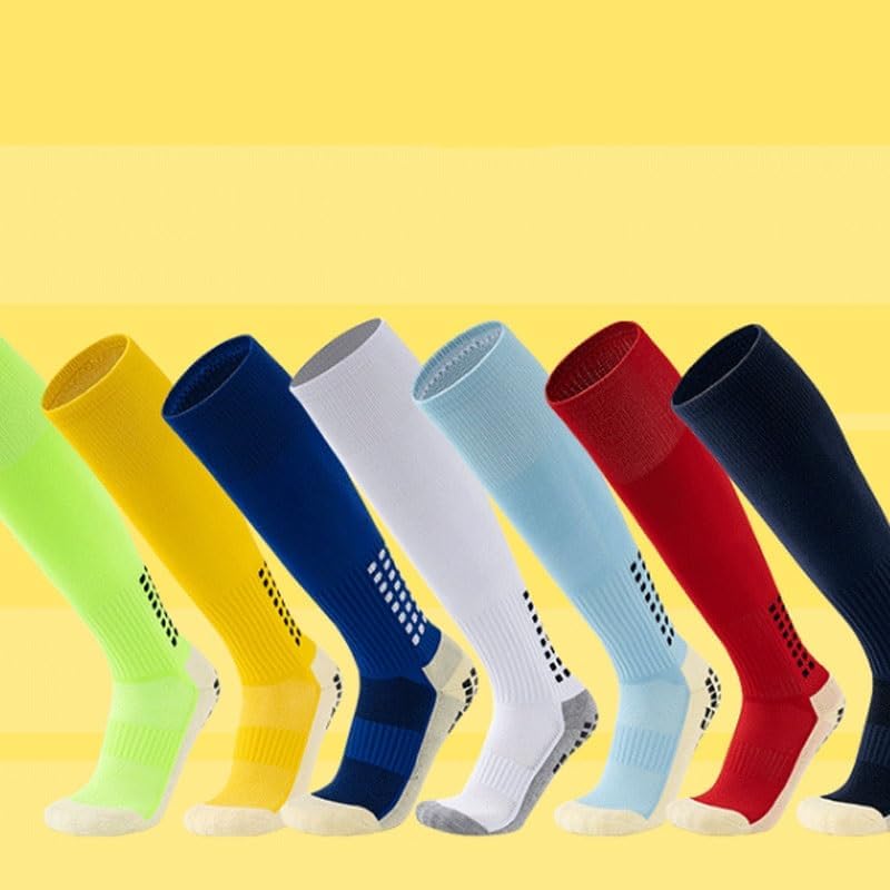 Football Socks with Adhesive Anti Slip Thickened Knee High Sports for Circulation, Athletic Recovery & Travel