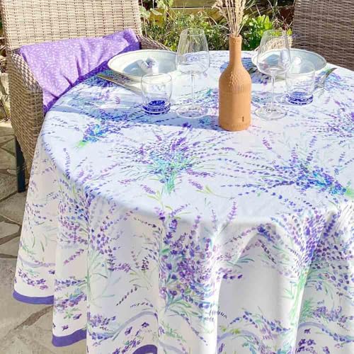 Générique Nappe Ronde Coton Enduit 180 cm Portofino - Motif Lavande provençale