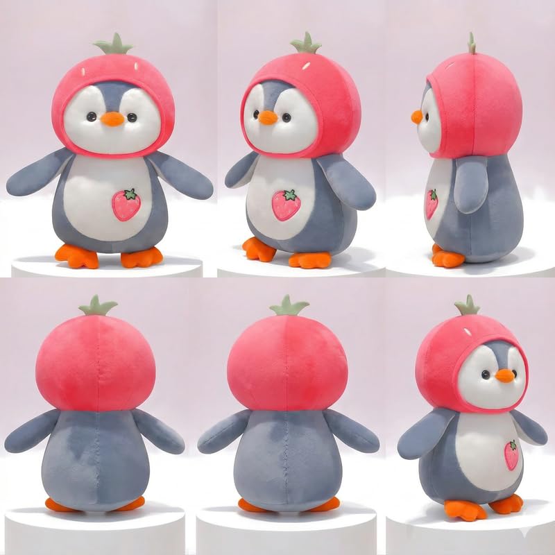 Image of HUG 'n' FEEL SOFT TOYS Pink Fruit Penguin Plush Toy - Cute Soft Stuffed Animal Huggable Penguin Doll for Kids, Girls & Boys Birthday Gift & Room Decor
