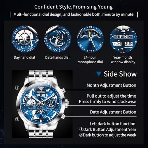 Image of OLEVS Men's Automatic Watch Self Winding Mechanical Luxury Original Wrist Watch Sapphire Crystal Tungsten Steel