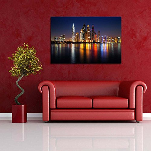 Image of Pitaara Box Dubai Marina At Dusk, UAE | Canvas Painting for Bedroom & Living Room | Engineered Wood Frame | 24 x 16 inch (61 x 41 cms)