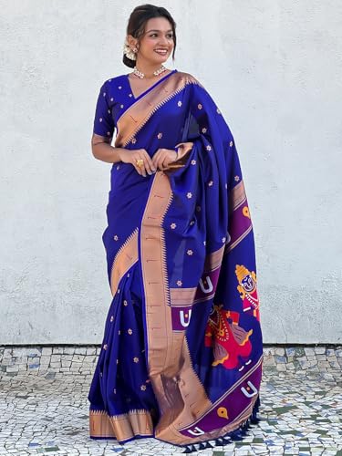 Panzora royal blue paithani silk saree – image 5